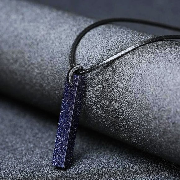 EvelynCreations Jewelry - Natural Goldstone Tube Stone Pendant Blue Sandstone Gemstone Charm Necklace